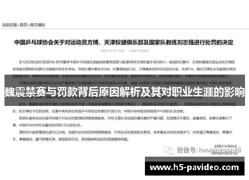 魏震禁赛与罚款背后原因解析及其对职业生涯的影响